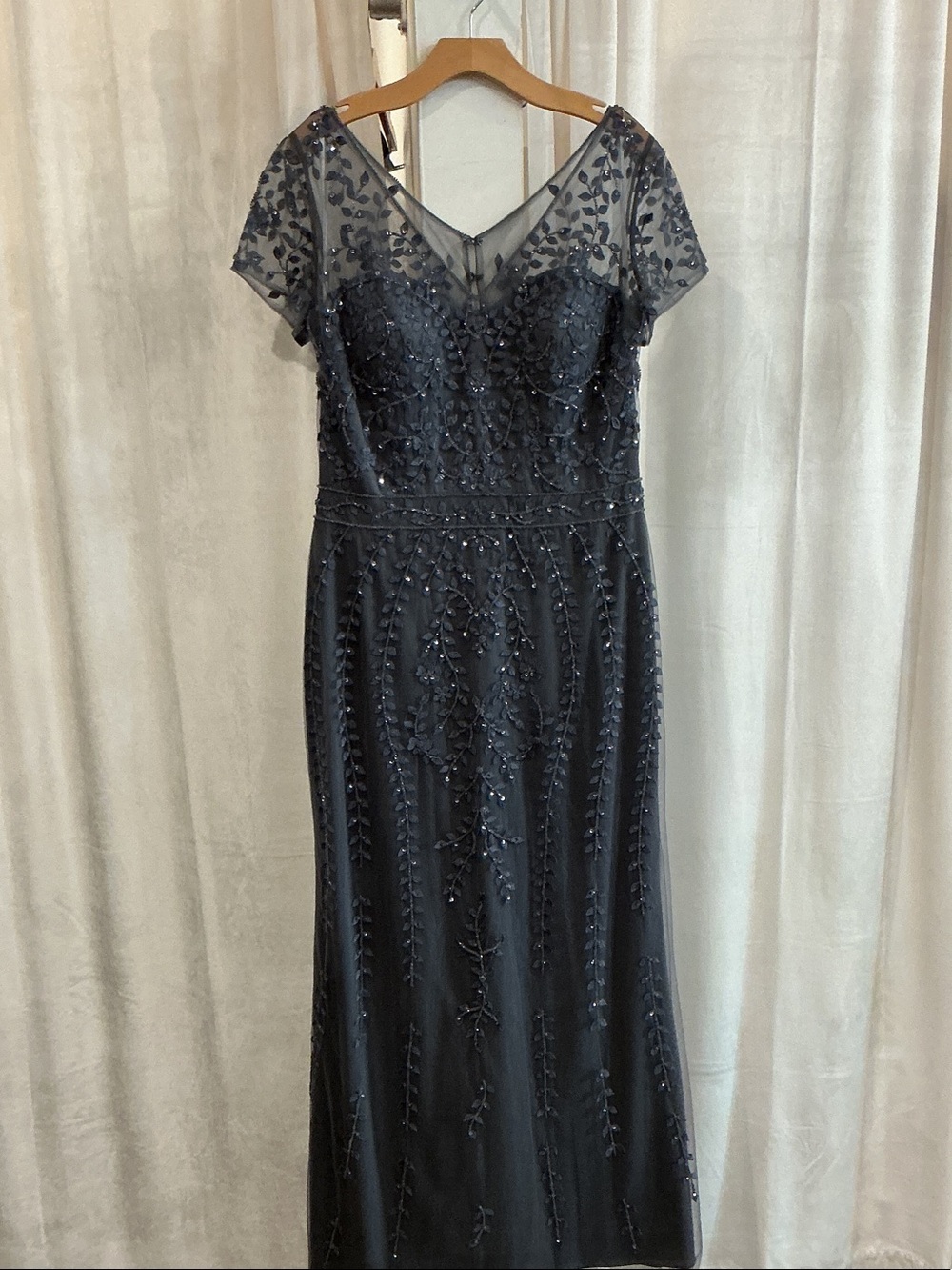Christina Wu Navy Beaded Maxi Gown